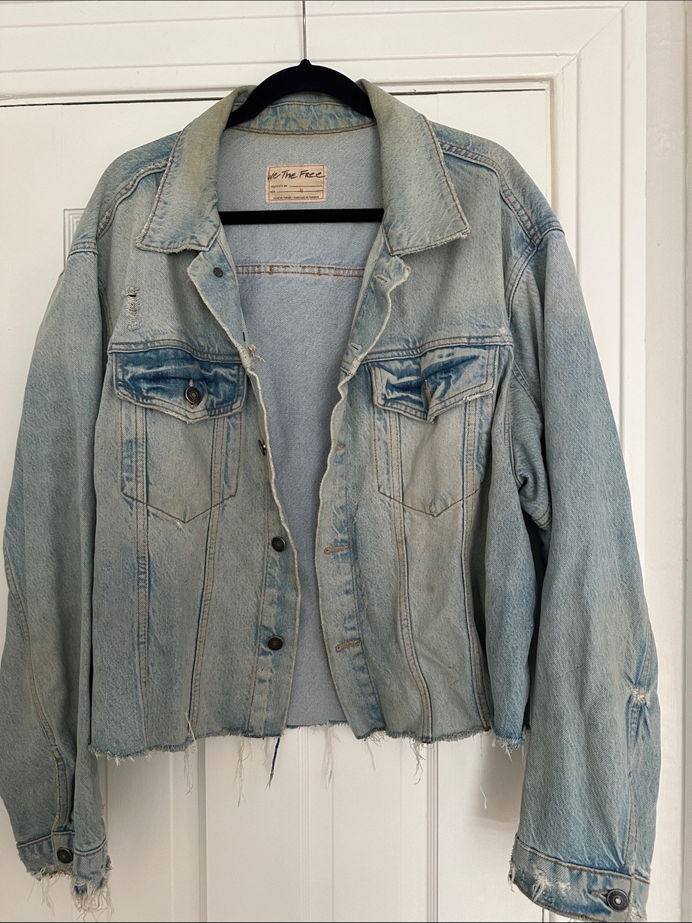 Free People Light Blue Distressed Denim Jacket